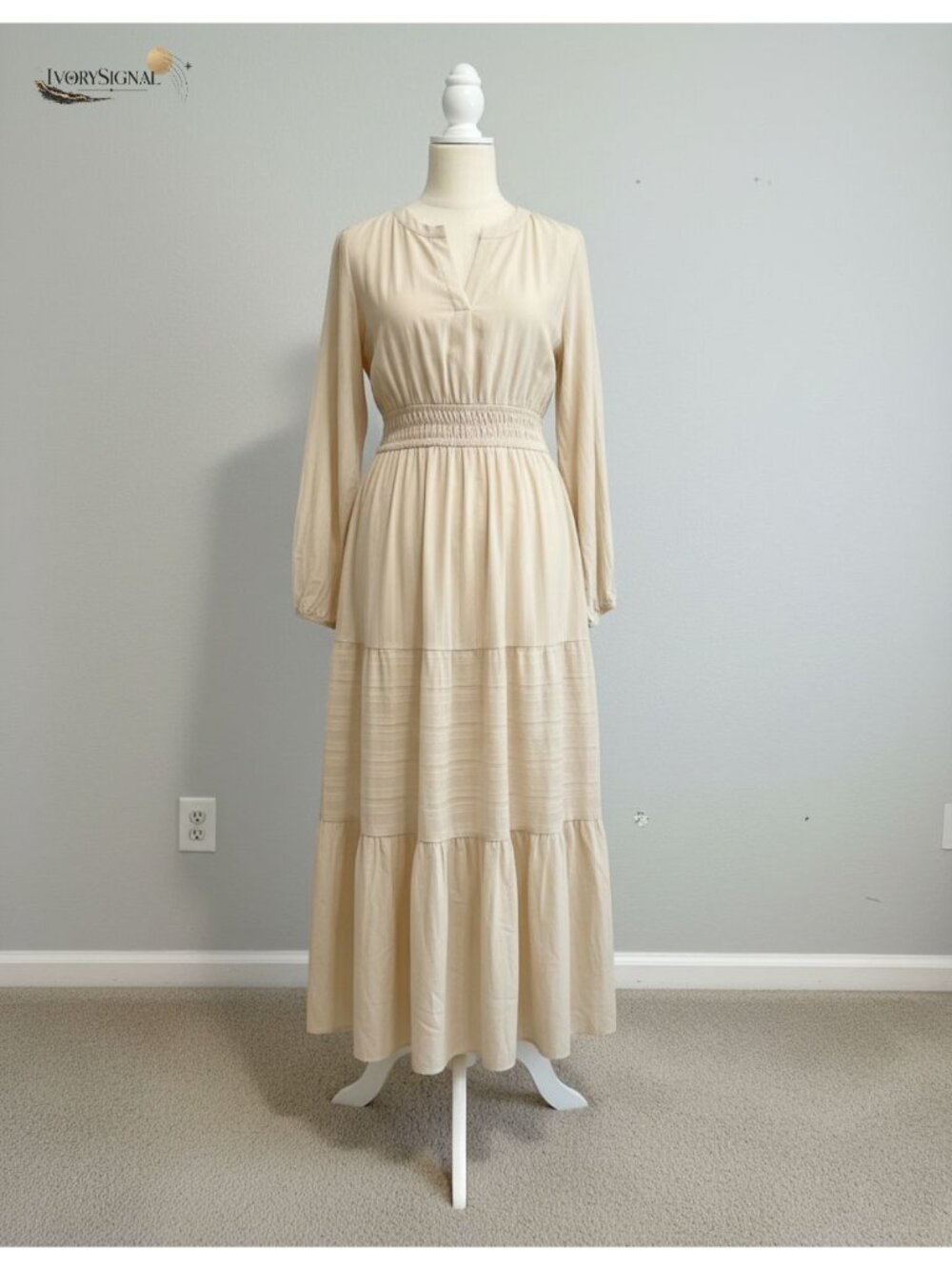 Casual V Neck Long Sleeve Maxi Dress A Line Flowy Boho Women's